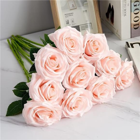 Artificial Rose 10pcs Open Flower Bouquet Faux Rose Stems Wedding Arrangement - Picture 4 of 6